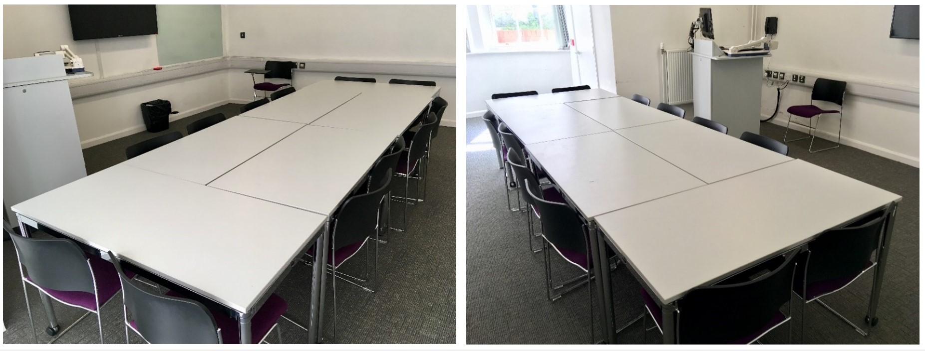 Chairs and tables in a boardroom style